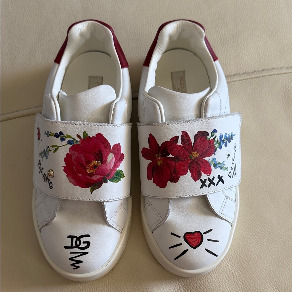 Dolce & Gabbana White and Red Floral Kids Sneakers
